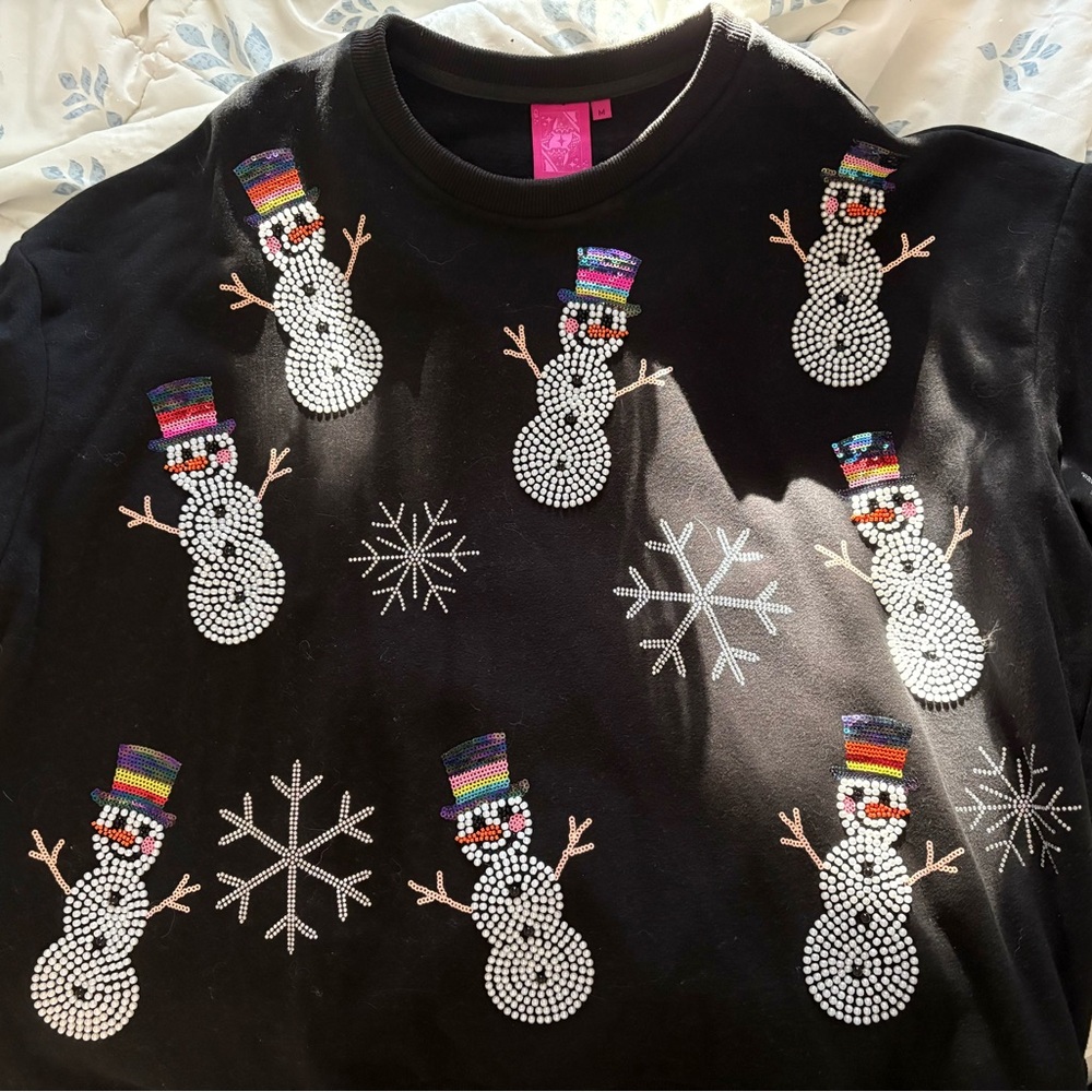 QUEEN OF SPARKLES Black Snowman Oversized Sweatshirt